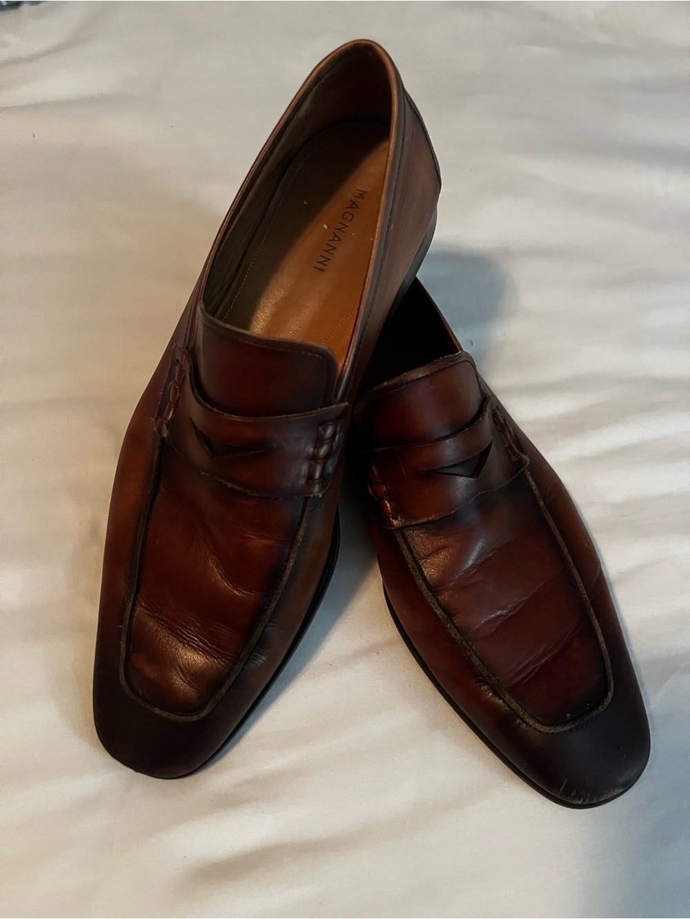 Magnanni Brushed Chestnut Brown Leather Penny Loafers